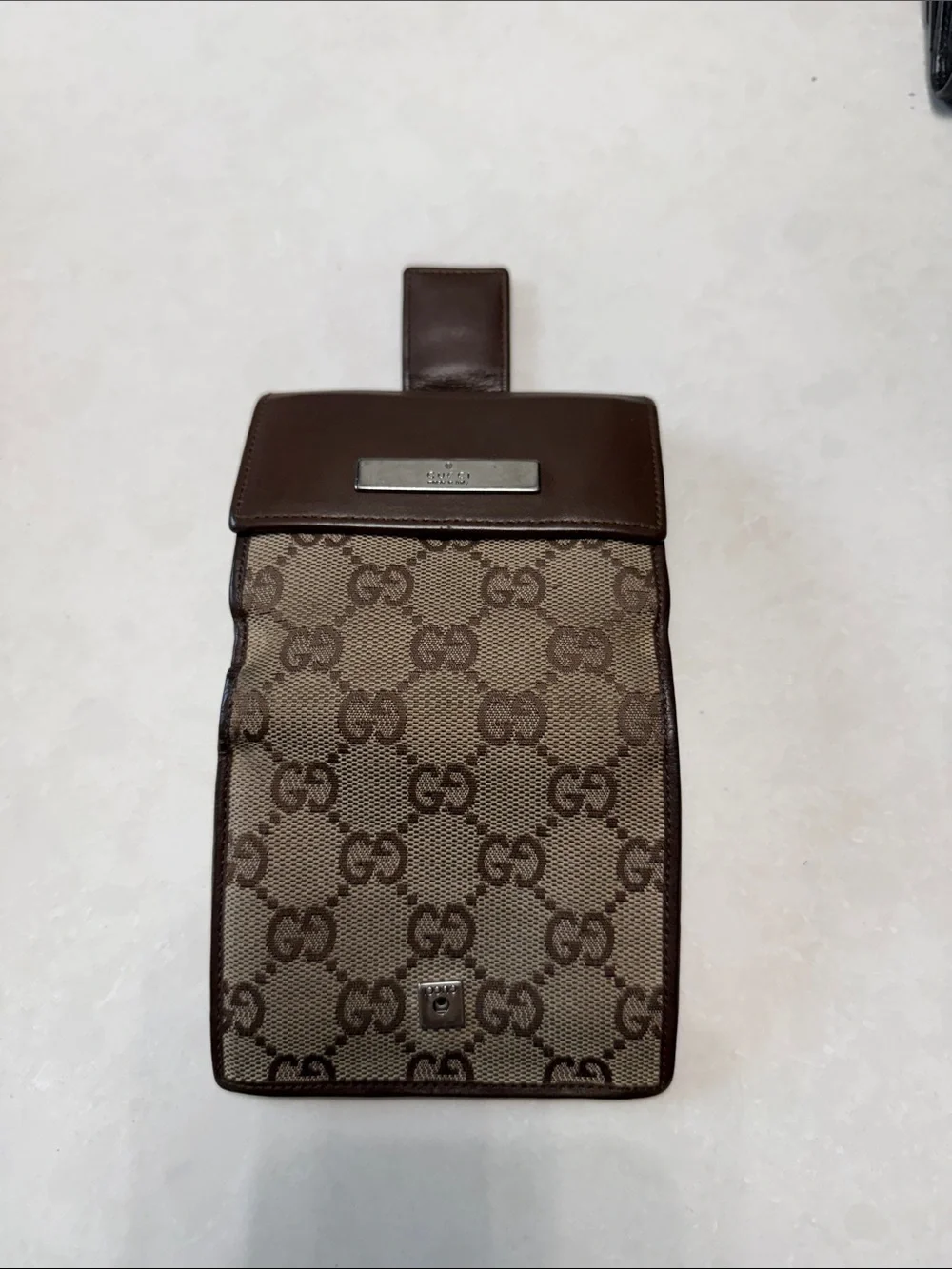 Gucci Brown Leather & Beige GG Monogram Bifold Wallet